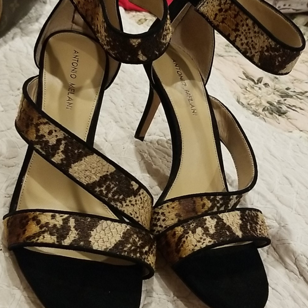 ANTONIO MELANI BLACK AND BROWN SNAKE LOOK SHOES